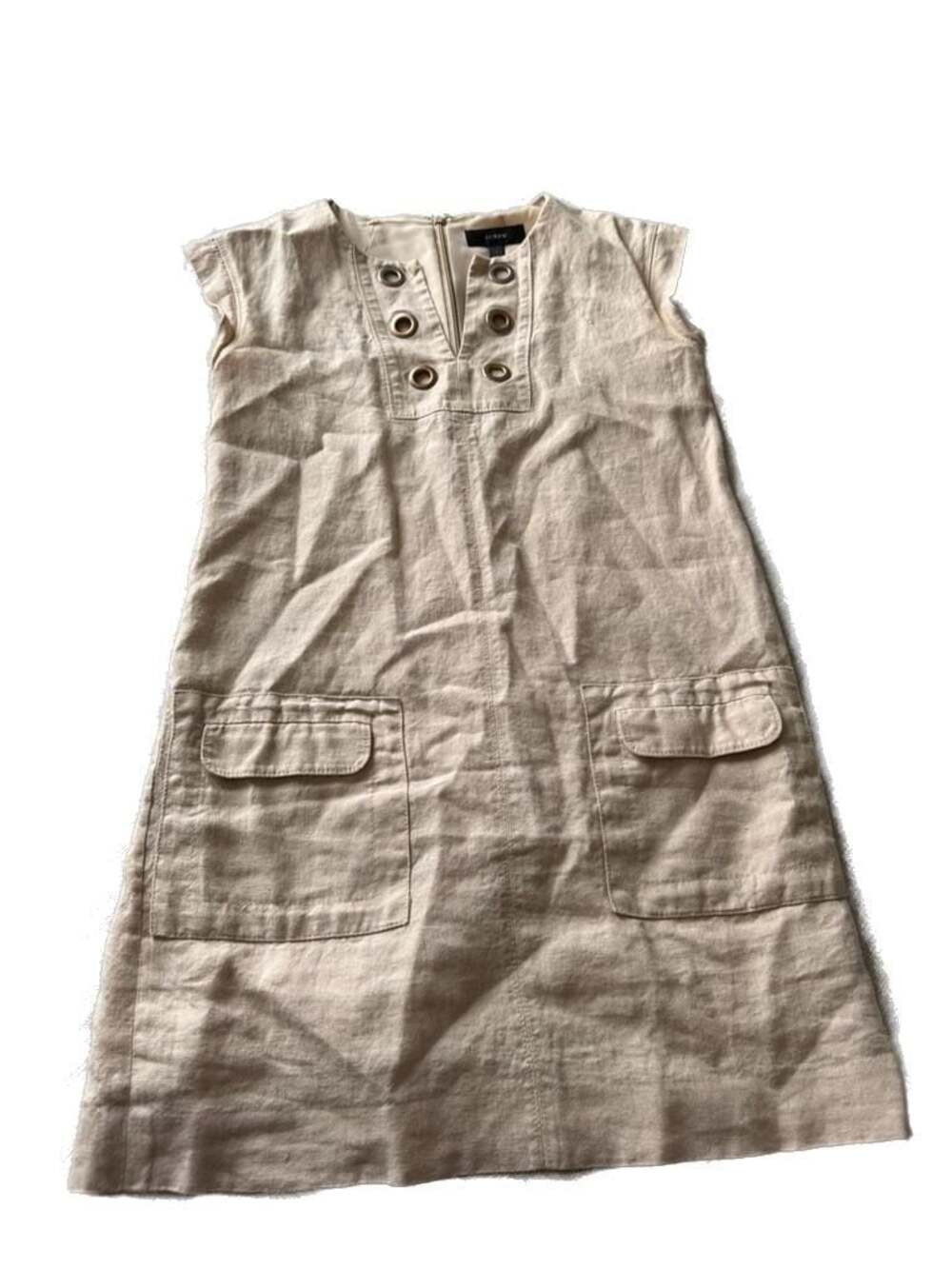 J.Crew Metallic Gold Linen Shift Dress with Grommets and Pockets